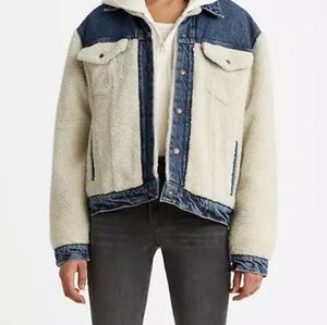 Levi's Women's Pieced Sherpa Ex Boyfriend Trucker Denim Jean Jacket NWOT